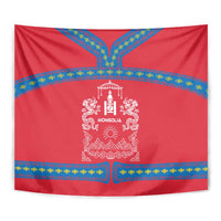 Mongolia Tapestry with Soyombo Dragon Sun Red Blue Tradition Spirit