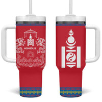 Mongolia Tumbler With Handle with Soyombo Dragon Sun Red Blue Tradition Spirit