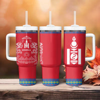 Mongolia Tumbler With Handle with Soyombo Dragon Sun Red Blue Tradition Spirit