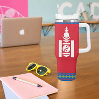 Mongolia Tumbler With Handle with Soyombo Dragon Sun Red Blue Tradition Spirit