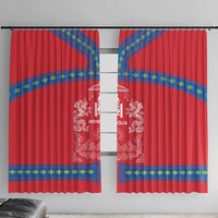 Mongolia Window Curtain with Soyombo Dragon Sun Red Blue Tradition Spirit
