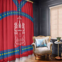 Mongolia Window Curtain with Soyombo Dragon Sun Red Blue Tradition Spirit