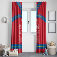 Mongolia Window Curtain with Soyombo Dragon Sun Red Blue Tradition Spirit