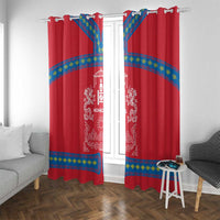 Mongolia Window Curtain with Soyombo Dragon Sun Red Blue Tradition Spirit