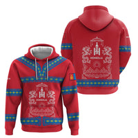 Mongolia Zip Hoodie with Soyombo Dragon Sun Red Blue Tradition Spirit