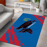 Mongolia Area Rug with Eagle Strong Wild Free Red Blue Brush Spirit