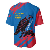 Mongolia Baseball Jersey with Eagle Strong Wild Free Red Blue Brush Spirit