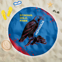 Mongolia Beach Blanket with Eagle Strong Wild Free Red Blue Brush Spirit