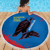 Mongolia Beach Blanket with Eagle Strong Wild Free Red Blue Brush Spirit