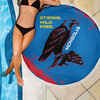 Mongolia Beach Blanket with Eagle Strong Wild Free Red Blue Brush Spirit