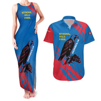 Mongolia Couples Matching Tank Maxi Dress and Hawaiian Shirt with Eagle Strong Wild Free Red Blue Brush Spirit