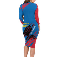 Mongolia Family Matching Long Sleeve Bodycon Dress and Hawaiian Shirt with Eagle Strong Wild Free Red Blue Brush Spirit