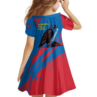 Mongolia Family Matching Off The Shoulder Long Sleeve Dress and Hawaiian Shirt with Eagle Strong Wild Free Red Blue Brush Spirit