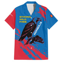 Mongolia Family Matching Off The Shoulder Long Sleeve Dress and Hawaiian Shirt with Eagle Strong Wild Free Red Blue Brush Spirit