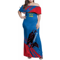 Mongolia Family Matching Off Shoulder Maxi Dress and Hawaiian Shirt with Eagle Strong Wild Free Red Blue Brush Spirit