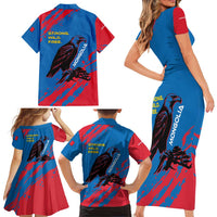 Mongolia Family Matching Short Sleeve Bodycon Dress and Hawaiian Shirt with Eagle Strong Wild Free Red Blue Brush Spirit