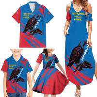 Mongolia Family Matching Summer Maxi Dress and Hawaiian Shirt with Eagle Strong Wild Free Red Blue Brush Spirit