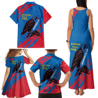 Mongolia Family Matching Tank Maxi Dress and Hawaiian Shirt with Eagle Strong Wild Free Red Blue Brush Spirit
