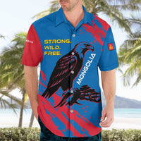 Mongolia Hawaiian Shirt with Eagle Strong Wild Free Red Blue Brush Spirit