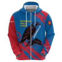 Mongolia Hoodie with Eagle Strong Wild Free Red Blue Brush Spirit