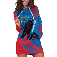 Mongolia Hoodie Dress with Eagle Strong Wild Free Red Blue Brush Spirit