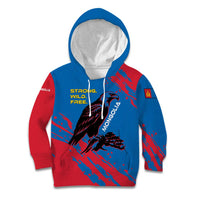 Mongolia Kid Hoodie with Eagle Strong Wild Free Red Blue Brush Spirit