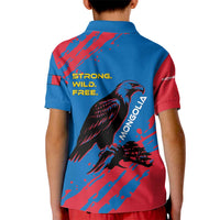 Mongolia Kid Polo Shirt with Eagle Strong Wild Free Red Blue Brush Spirit