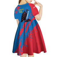 Mongolia Kid Short Sleeve Dress with Eagle Strong Wild Free Red Blue Brush Spirit