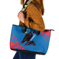 Mongolia Leather Tote Bag with Eagle Strong Wild Free Red Blue Brush Spirit
