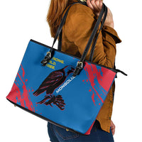 Mongolia Leather Tote Bag with Eagle Strong Wild Free Red Blue Brush Spirit