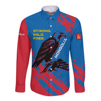 Mongolia Long Sleeve Button Shirt with Eagle Strong Wild Free Red Blue Brush Spirit