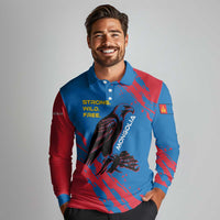 Mongolia Long Sleeve Polo Shirt with Eagle Strong Wild Free Red Blue Brush Spirit