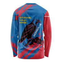 Mongolia Long Sleeve Shirt with Eagle Strong Wild Free Red Blue Brush Spirit