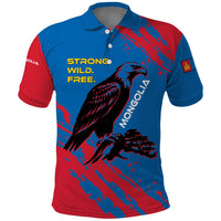 Mongolia Polo Shirt with Eagle Strong Wild Free Red Blue Brush Spirit