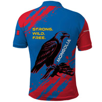 Mongolia Polo Shirt with Eagle Strong Wild Free Red Blue Brush Spirit