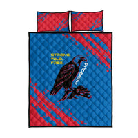 Mongolia Quilt Bed Set with Eagle Strong Wild Free Red Blue Brush Spirit