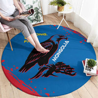 Mongolia Round Carpet with Eagle Strong Wild Free Red Blue Brush Spirit