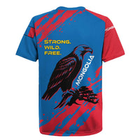 Mongolia Rugby Jersey with Eagle Strong Wild Free Red Blue Brush Spirit
