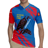 Mongolia Rugby Jersey with Eagle Strong Wild Free Red Blue Brush Spirit