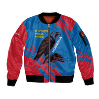 Mongolia Sleeve Zip Bomber Jacket with Eagle Strong Wild Free Red Blue Brush Spirit