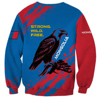 Mongolia Sweatshirt with Eagle Strong Wild Free Red Blue Brush Spirit