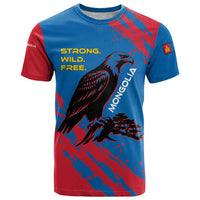 Mongolia T Shirt with Eagle Strong Wild Free Red Blue Brush Spirit