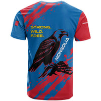 Mongolia T Shirt with Eagle Strong Wild Free Red Blue Brush Spirit