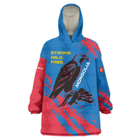 Mongolia Wearable Blanket Hoodie with Eagle Strong Wild Free Red Blue Brush Spirit
