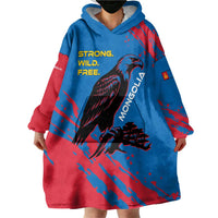 Mongolia Wearable Blanket Hoodie with Eagle Strong Wild Free Red Blue Brush Spirit
