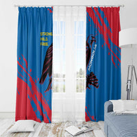 Mongolia Window Curtain with Eagle Strong Wild Free Red Blue Brush Spirit