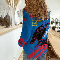 Mongolia Women Casual Shirt with Eagle Strong Wild Free Red Blue Brush Spirit