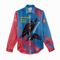 Mongolia Women Casual Shirt with Eagle Strong Wild Free Red Blue Brush Spirit
