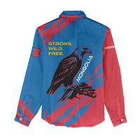 Mongolia Women Casual Shirt with Eagle Strong Wild Free Red Blue Brush Spirit