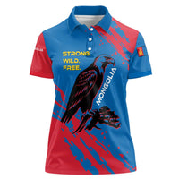 Mongolia Women Polo Shirt with Eagle Strong Wild Free Red Blue Brush Spirit